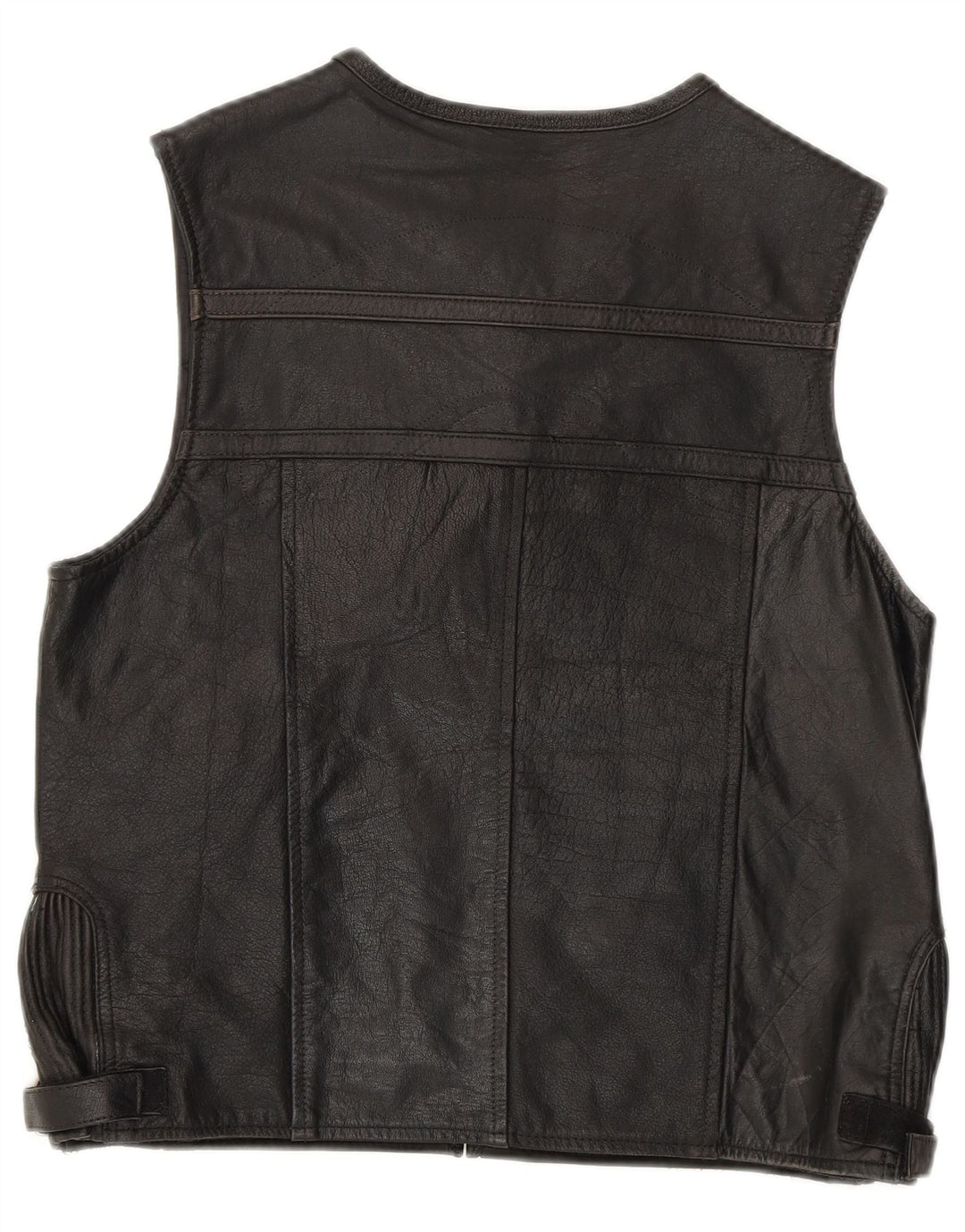VINTAGE Womens Leather Gilet UK 18 XL Black