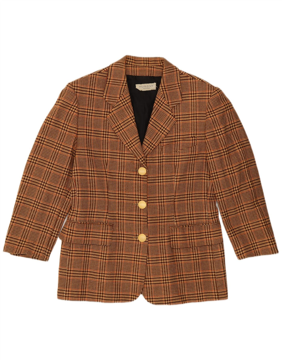 Vintage Damen 3/4 Ärmel Blazer Jacke IT 44 Mittelbrauner Hahnentritt