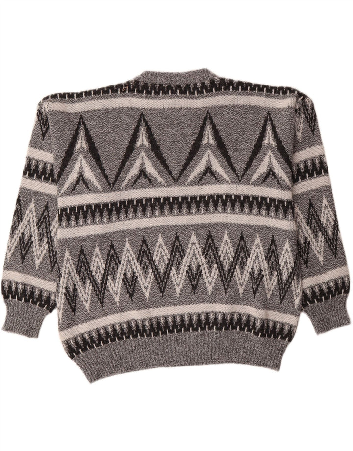 VINTAGE Mens Crew Neck Jumper Sweater XL Grey Geometric Vintage Vintage and Second-Hand Vintage from Messina Hembry 