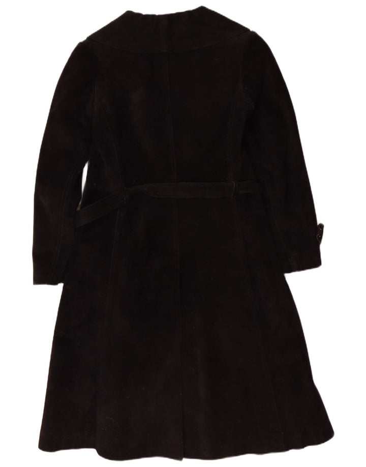 Vintage Womens Shearling Coat UK 10 Small Black Leather