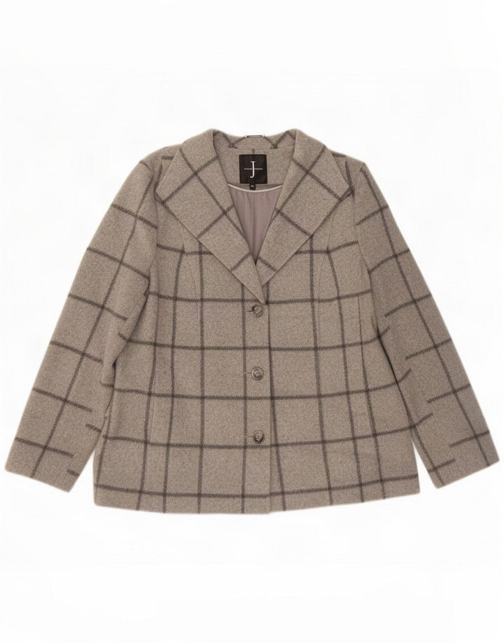 Jasper Conran Giacca Blazer a 3 Bottoni da Donna UK 16 Large Grey Check Wool