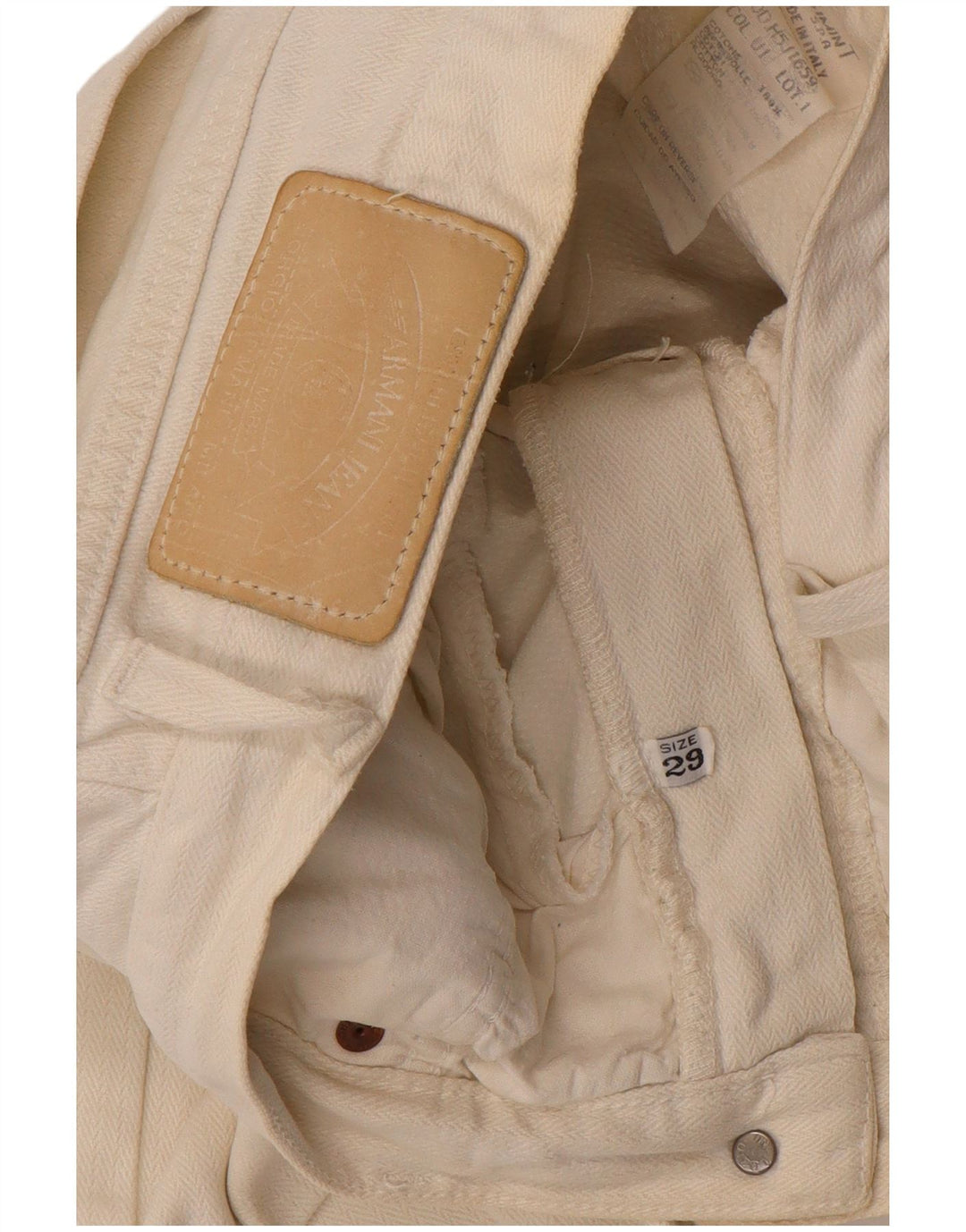 ARMANI Calça masculina reta casual W29 L28 algodão branco