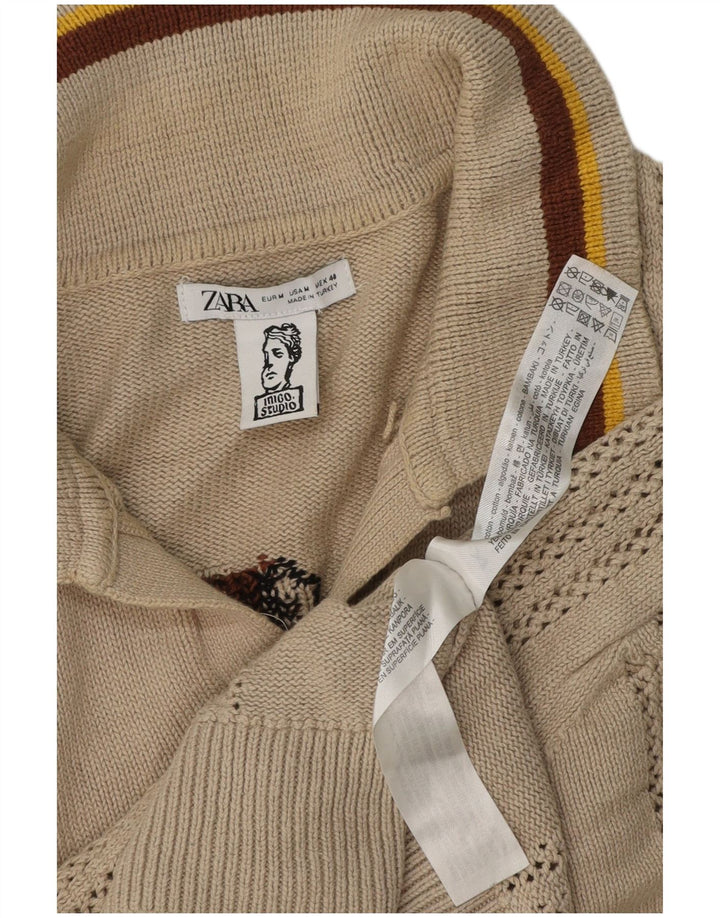 Zara Mens Inigo Studio Graphic Polo Neck Jumper Sweater Medium Beige