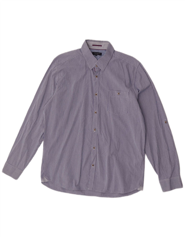 Ted Baker Herrenhemd Größe 5 XL Marineblaue Gingham-Baumwolle