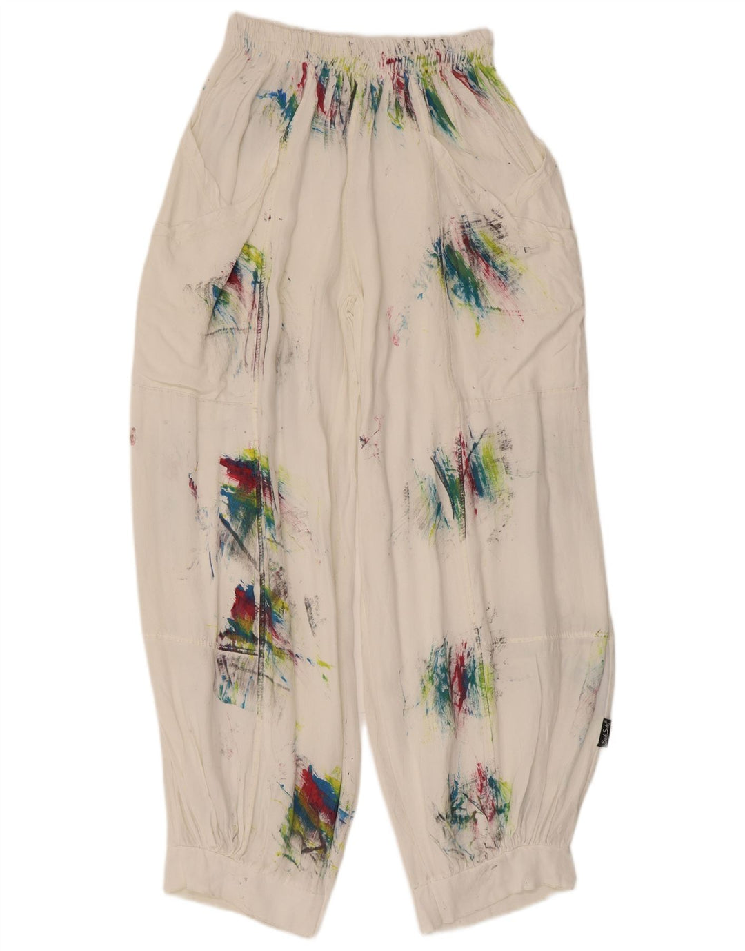 Vintage kvinders haremsbukser Medium W28 L29 White Tie Dye Viscose