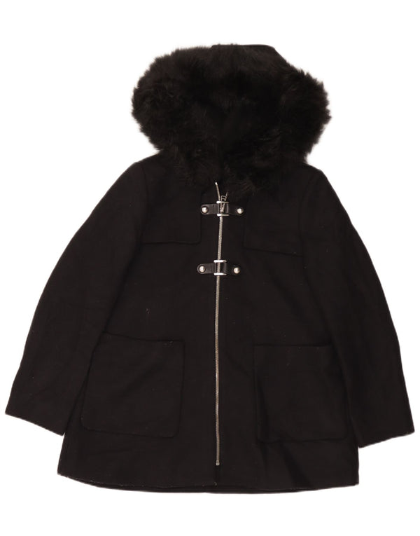 Zara Mujer Abrigo Extragrande Con Capucha UK 10 Small Lana Negra