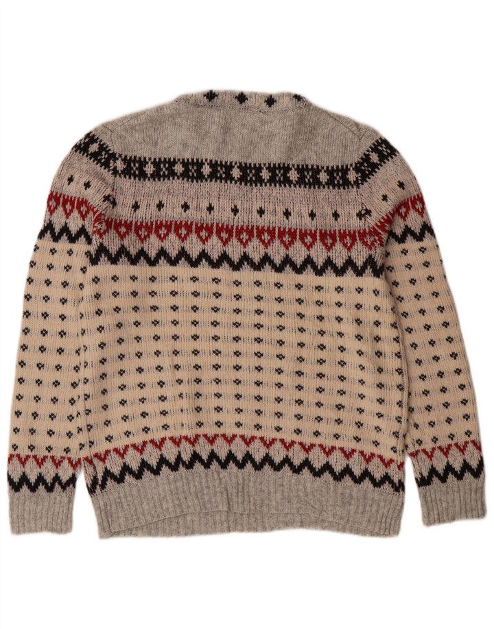 J. CREW Womens Crew Neck Jumper Sweater UK 12 Medium Grey Fair Isle