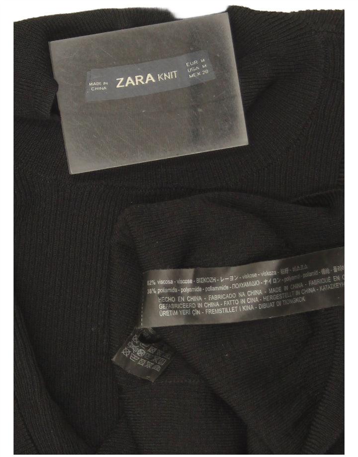 Zara Womens Ruffle Front Crew Neck Jumper Sweater UK 12 Medium Black