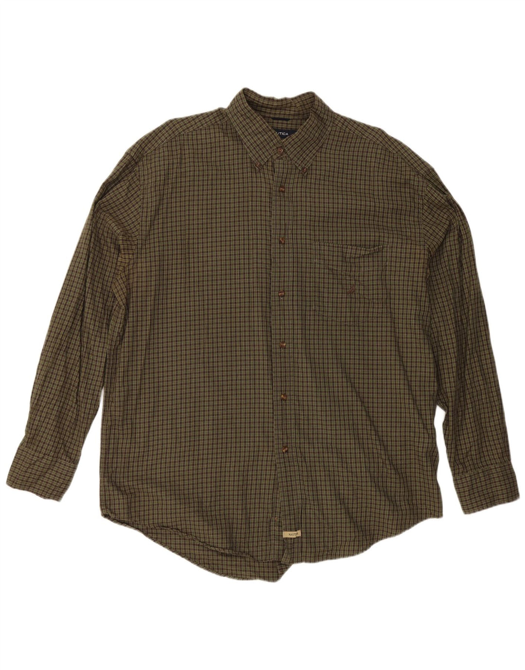 Nautica Mens Flannel Shirt XL Khaki Check Cotton