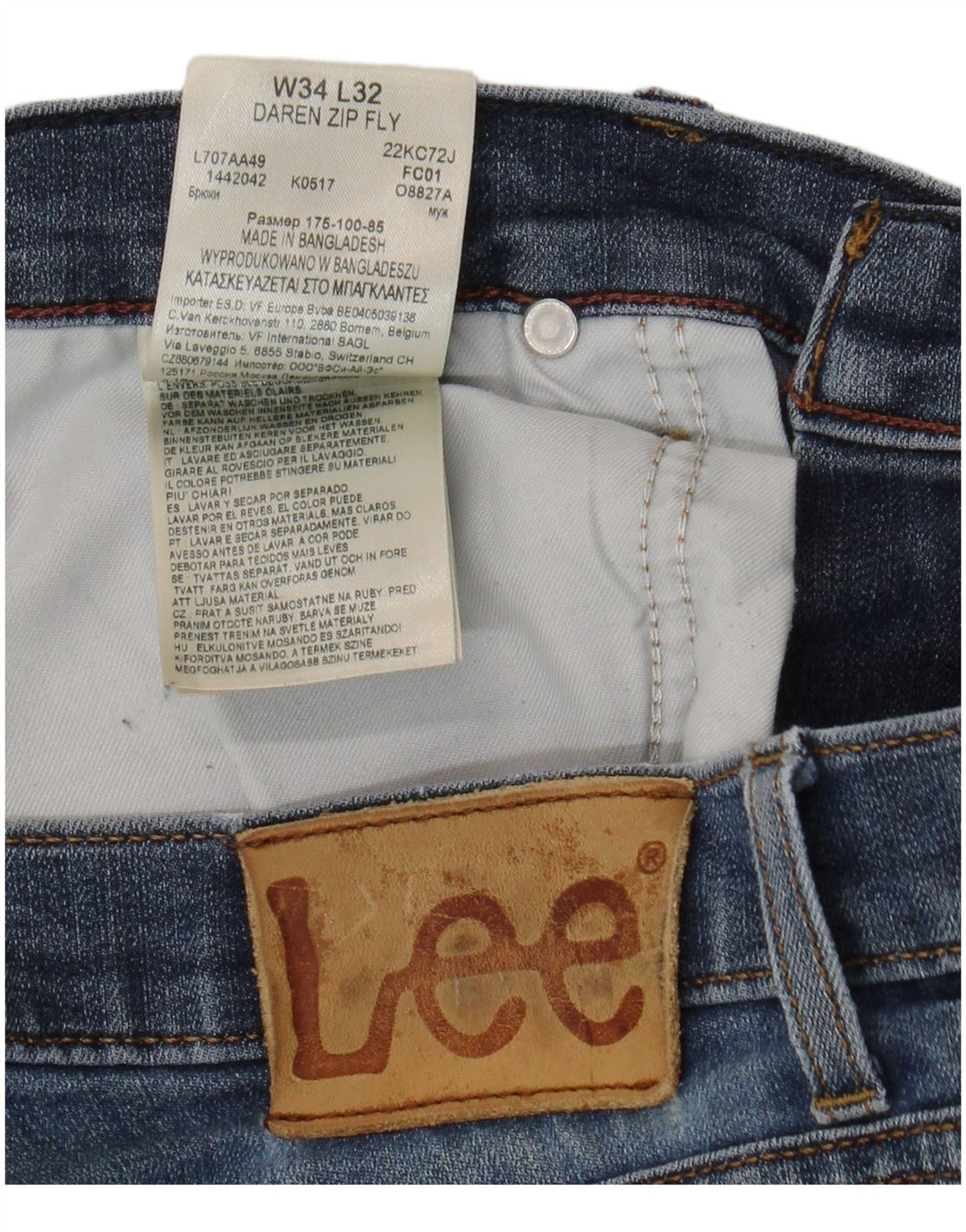 LEE Mens Daren Zip Fly Slim Jeans W34 L32 Blue Cotton