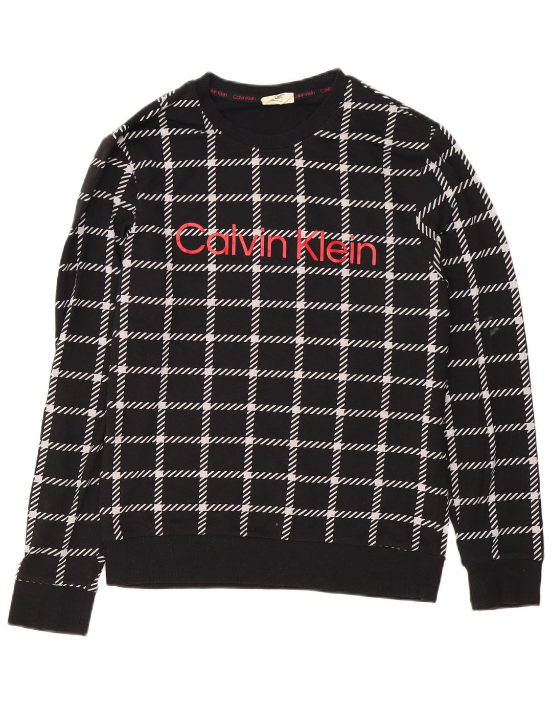 CALVIN KLEIN Felpa con grafica da uomo Maglione piccolo in cotone a quadri neri
