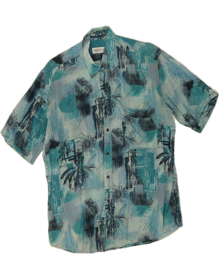 VINTAGE Mens Short Sleeve Shirt Large Blue Floral Vintage Vintage and Second-Hand Vintage from Messina Hembry 