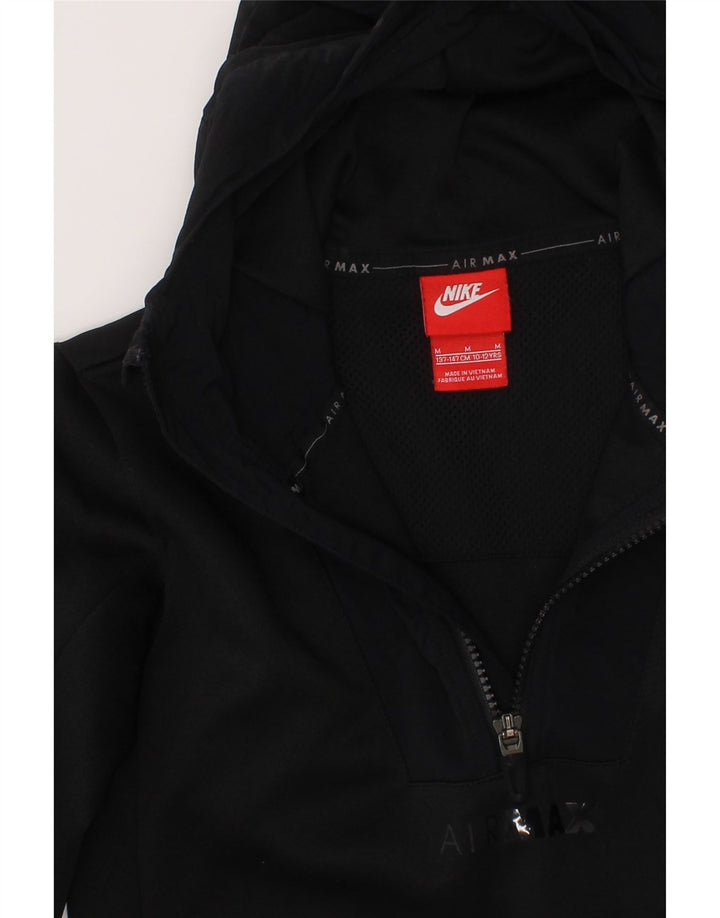 NIKE Boys Zip Neck Hoodie Jumper 10-11 Years Medium Black Polyester Vintage Nike and Second-Hand Nike from Messina Hembry 