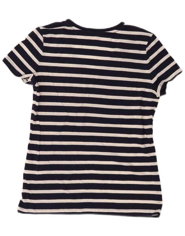 Nautica Womens T-Shirt Top UK 10 Small Navy Blue Striped Cotton