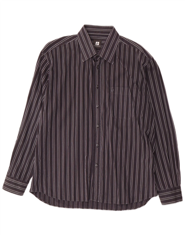 Roccobarocco Mens Shirt Size 43 17 XL Grey Striped Cotton