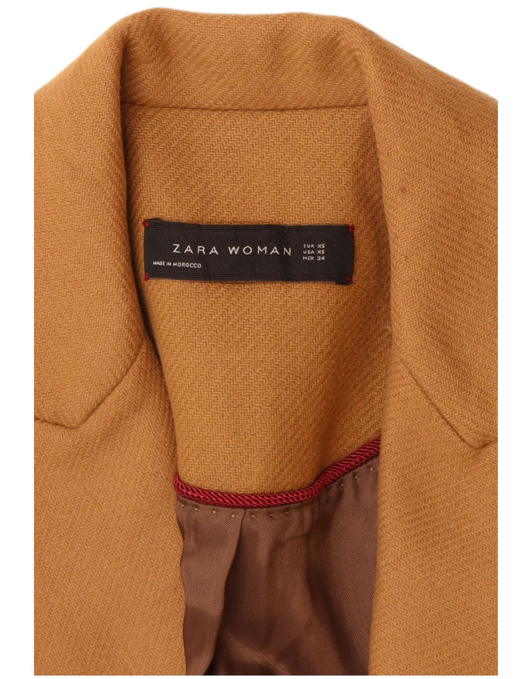 Zara Dame Overfrakke UK 6 XS Brun Uld