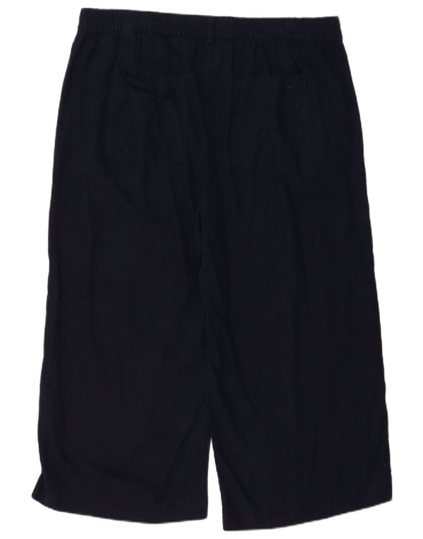 Marks & Spencer Womens Capri Trousers UK 20 2XL W40 L23 Navy Blue Linen