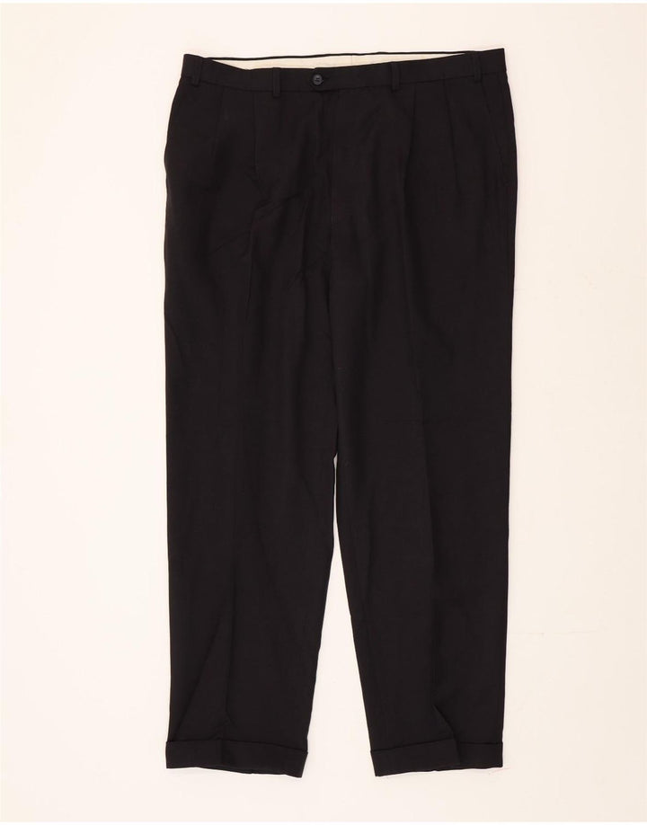 Marks & Spencer Mens Pegged Suit Trousers W40 L33 Navy Blue Polyester