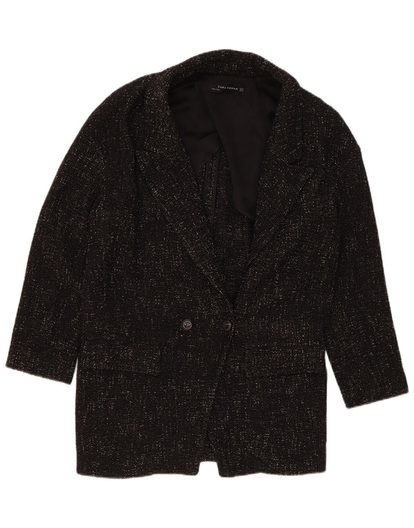 Zara Damen Übergroßer zweireihiger Mantel UK 6 XS Schwarz Polyester
