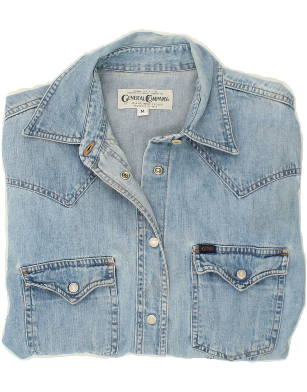 GENERAL COMPANY Womens Denim Shirt UK 14 Medium Blue Cotton Vintage General Company and Second-Hand General Company from Messina Hembry 