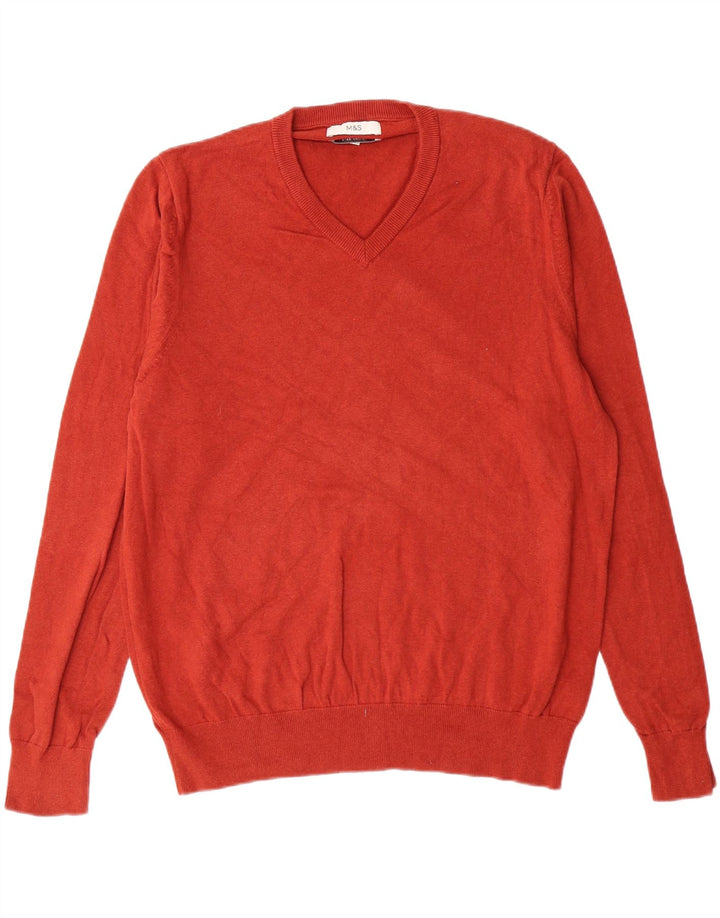 MARKS & SPENCER Mens V-Neck Jumper Sweater XL Red Cotton Classic