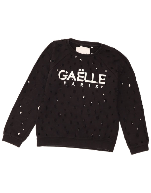 Gaelle Womens Distressed Graphic Sweatshirt Pullover UK 14 Große schwarze Baumwolle