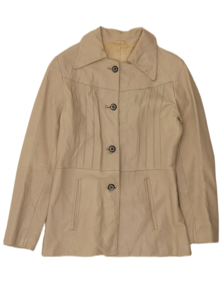 Vintage læderjakke til kvinder UK 10 Small Beige
