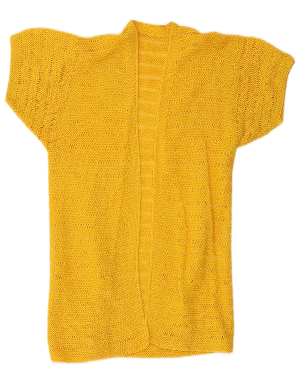 Vintage Damen Longline Kurzarm Cardigan Pullover UK 8 Small Gelb