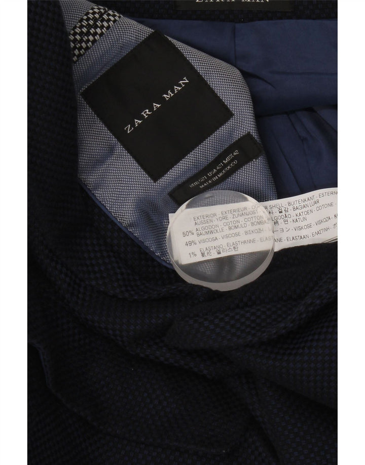 Zara Mens 2 Button Blazer Jacket EU 52 Large Navy Blue Cotton