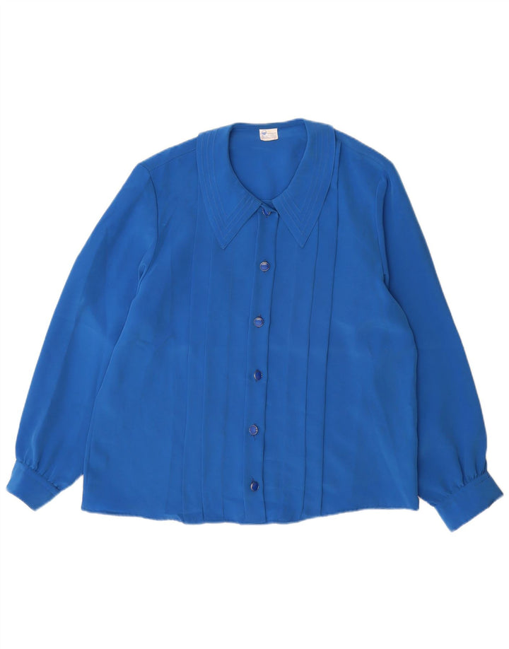 Vintage dameskjorte bluse UK 14 Stor blå polyester