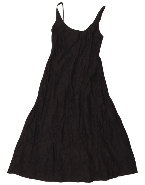 Jaeger Womens Sleeveless Maxi Dress UK 12 Medium Black Floral Linen