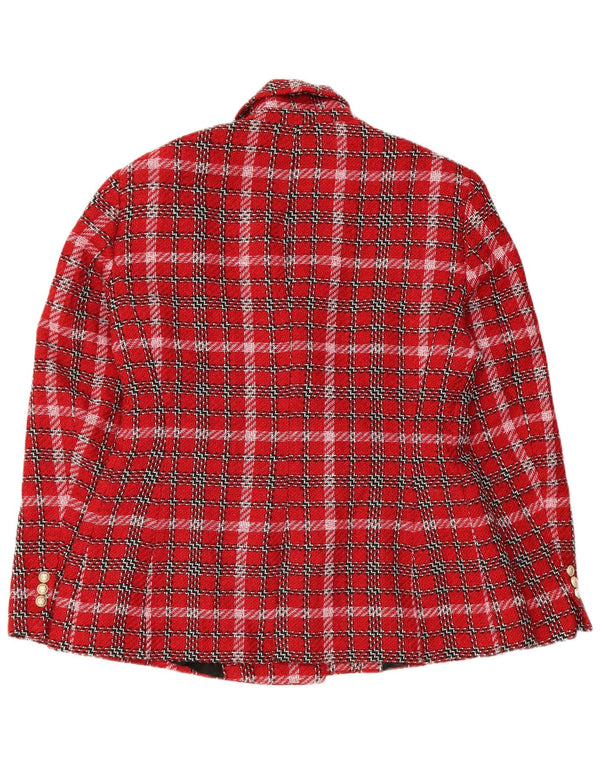 Jaqueta blazer feminina Zara com peito duplo Reino Unido 18 XL vermelho xadrez