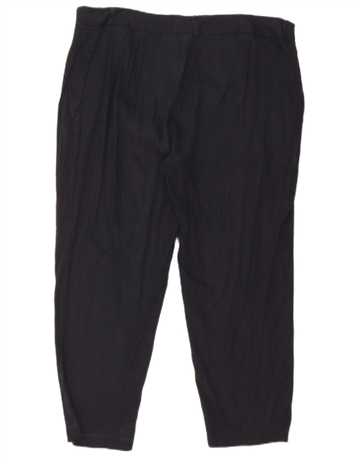 Marks & Spencer Dame Cropped Trousers W36 L25 Navy Blue Linen