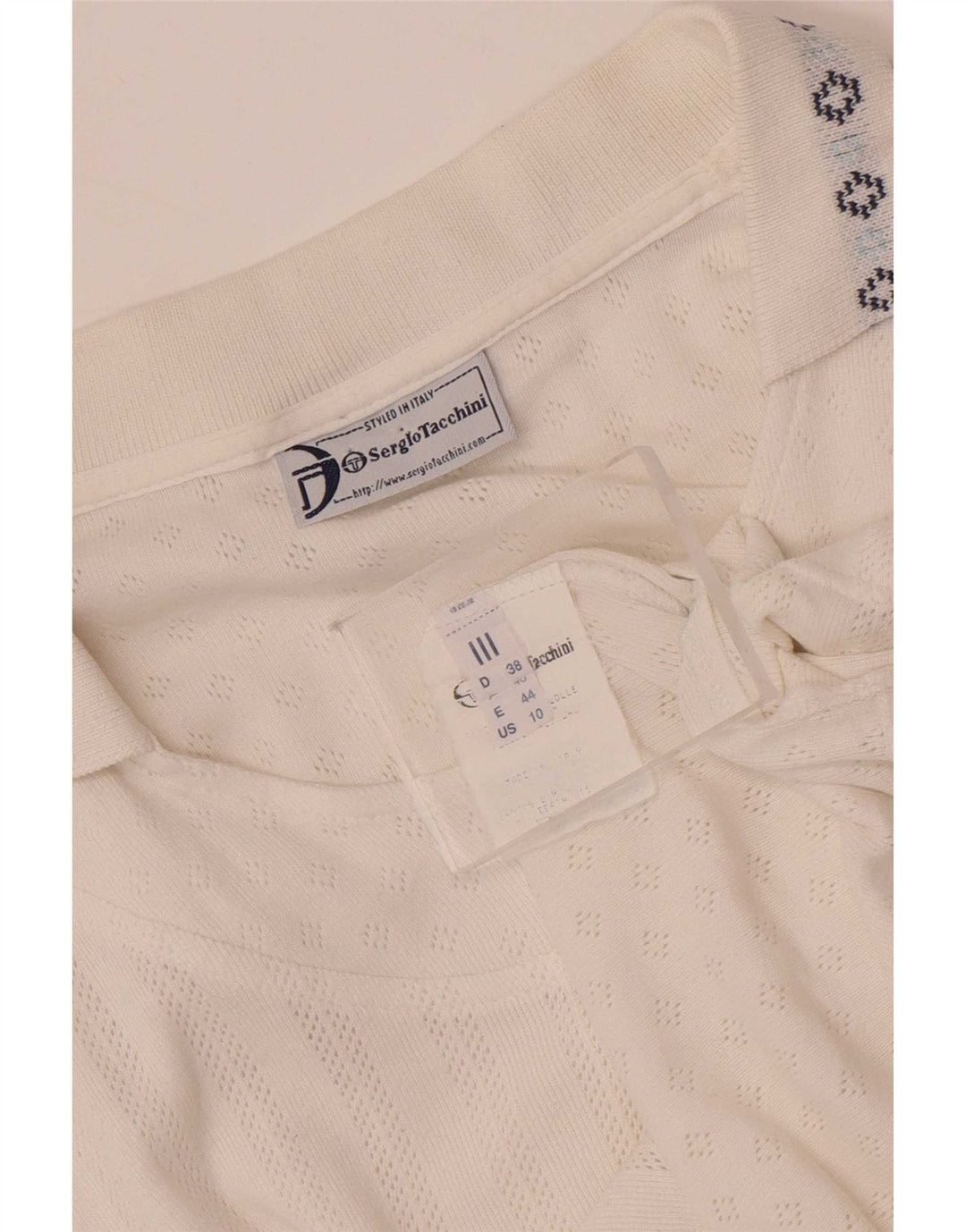 Sergio Tacchini Womens Sleeveless Polo Shirt EU 38 Medium White Fair Isle