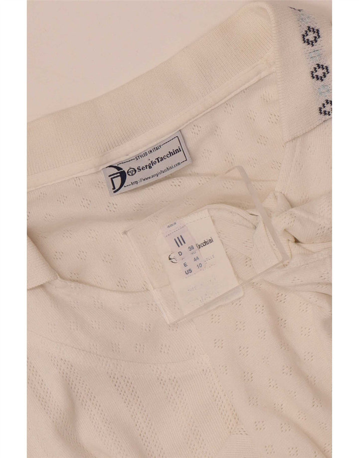 Sergio Tacchini Womens Sleeveless Polo Shirt EU 38 Medium White Fair Isle
