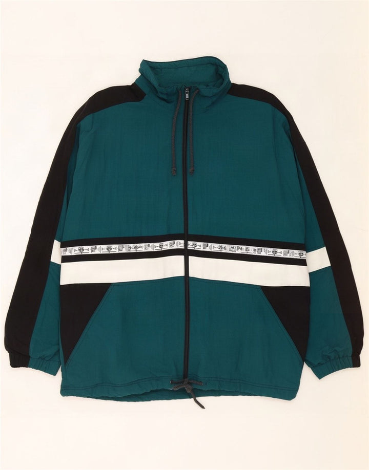 Crane Mens Graphic Rain Jacket UK 40 Large Green Colourblock Nylon