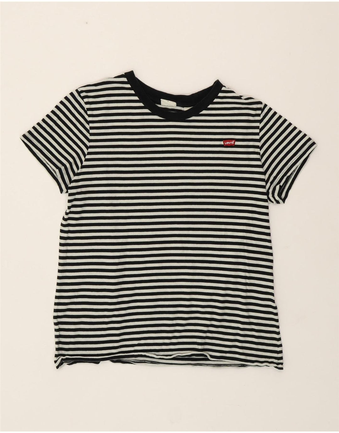 LEVI'S Womens T-Shirt Top UK 14 Medium Black Striped Cotton