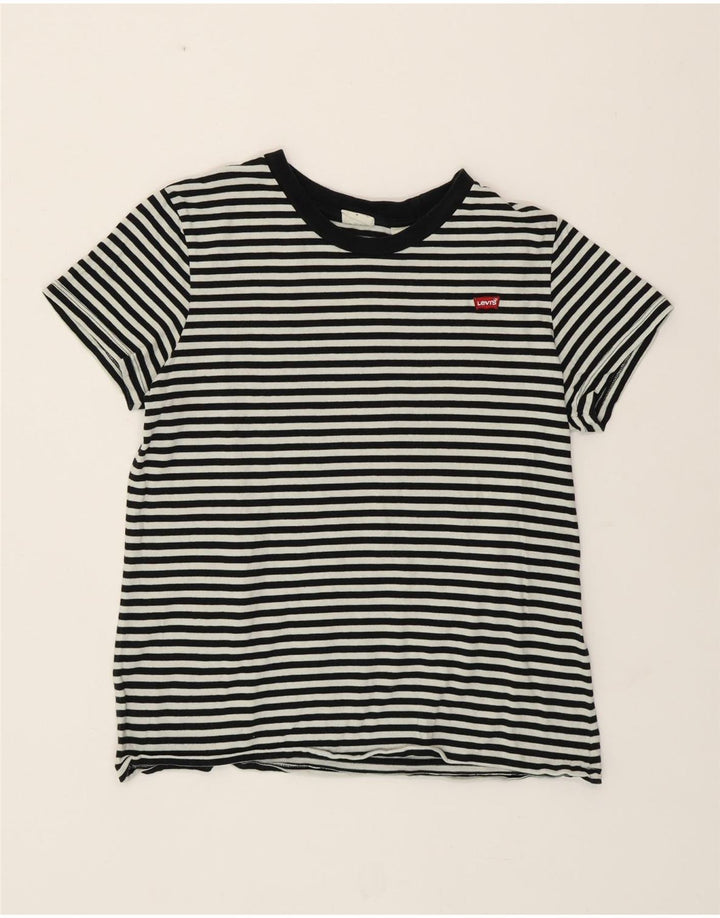 LEVI'S Womens T-Shirt Top UK 14 Medium Black Striped Cotton