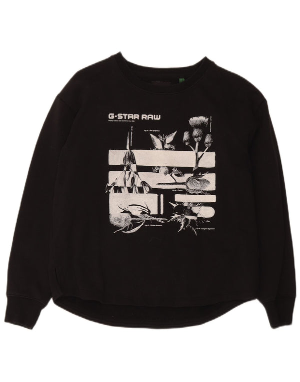G-Star Womens Graphic Sweatshirt Jumper UK 16 Large Black Cotton