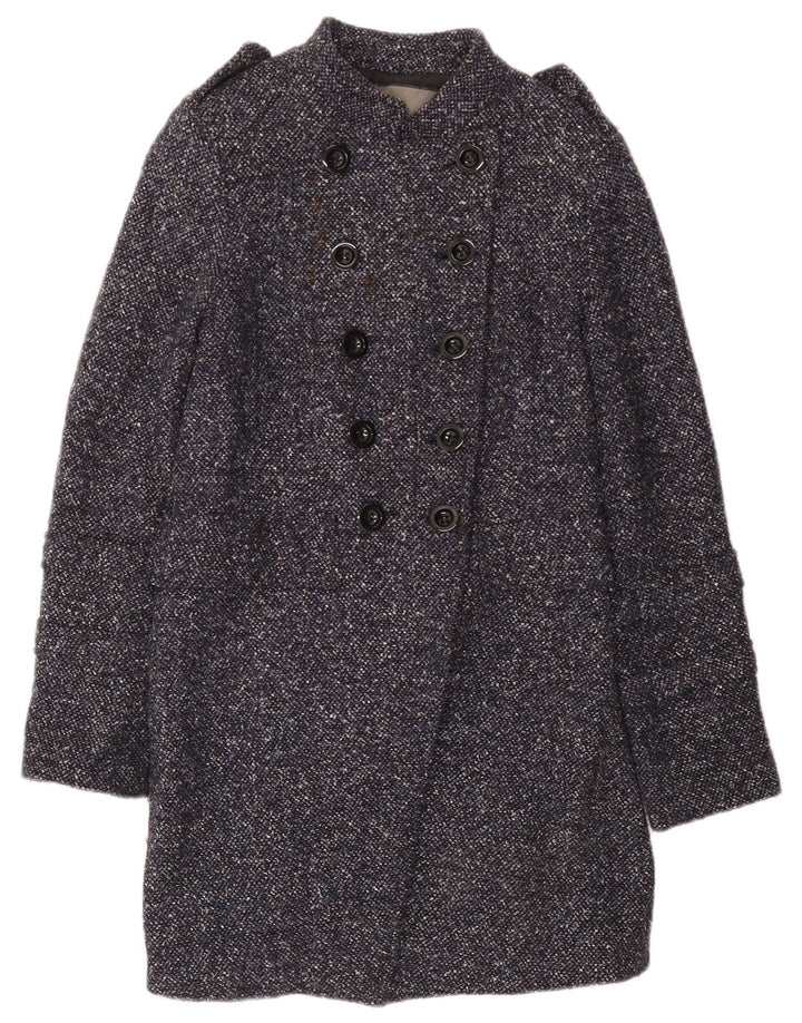 Zara Womens Double Breasted Coat UK 10 Small Navy Blue Flecked Acetate