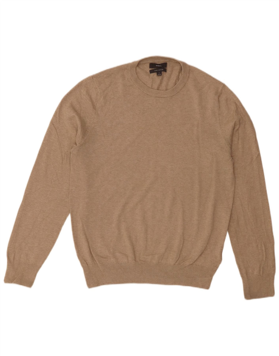 Marks & Spencer Herren-Pullover mit Rundhalsausschnitt, mittelbeige Baumwolle