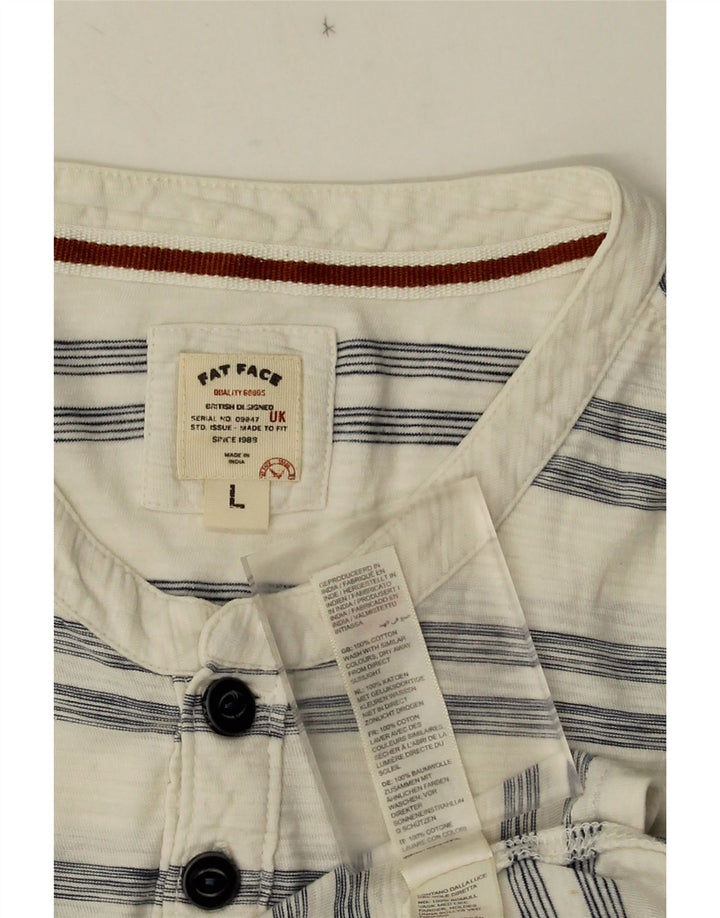 Fat Face Mens T-Shirt Top Large White Striped Cotton