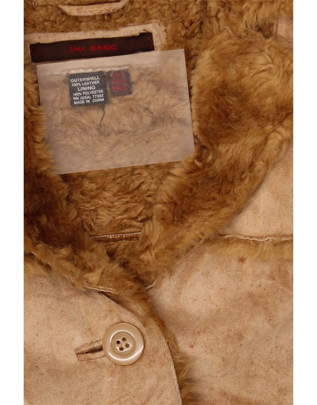 Zara Womens Shearling Jacket UK 14 Medium Beige Leather