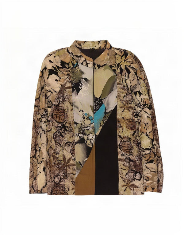 Gerry Weber Womens Oversized Bomber Jacket EU 40 Medium Khaki Floral Modal