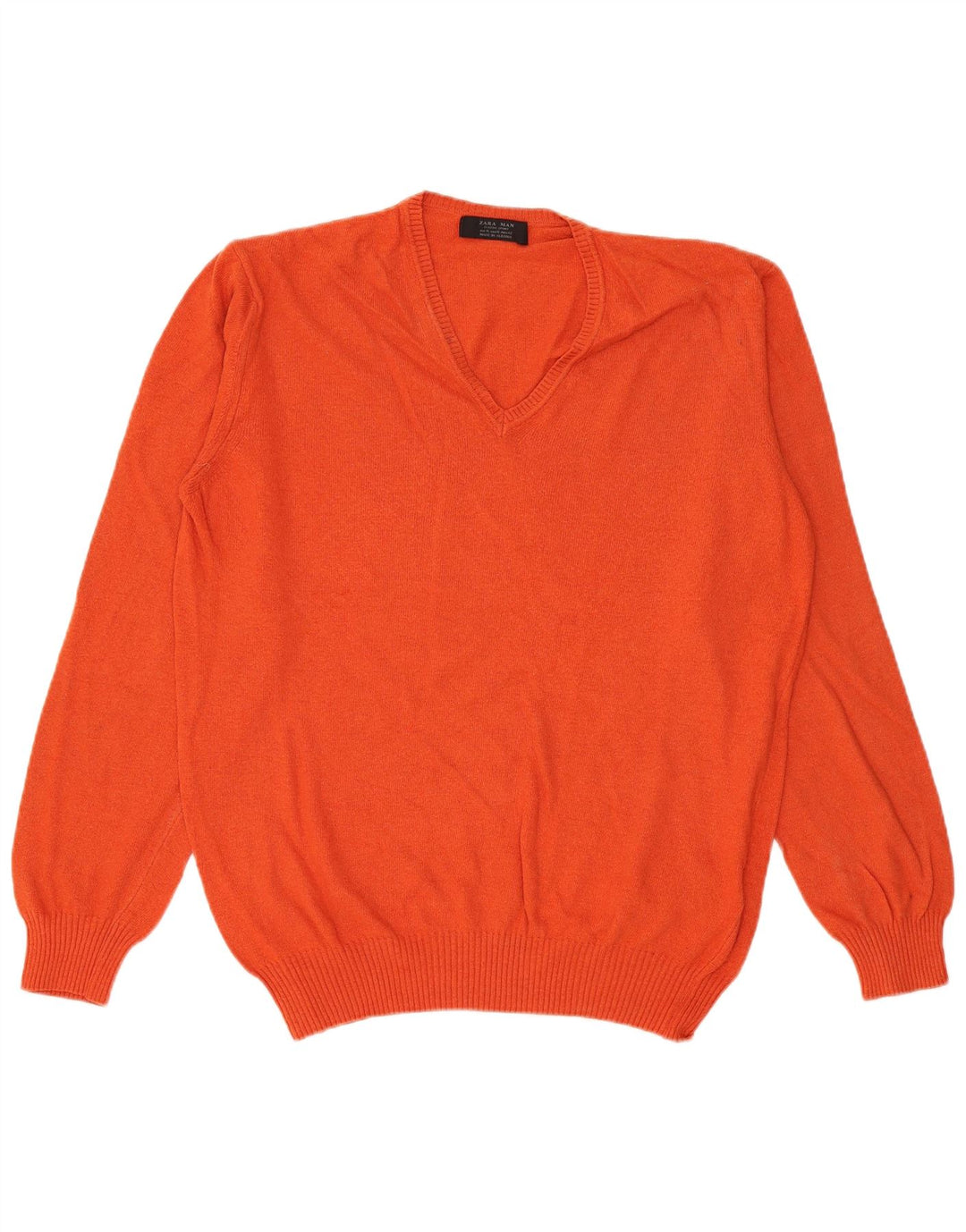 Zara Mens V-Neck Jumper Sweater XL Orange Viscose