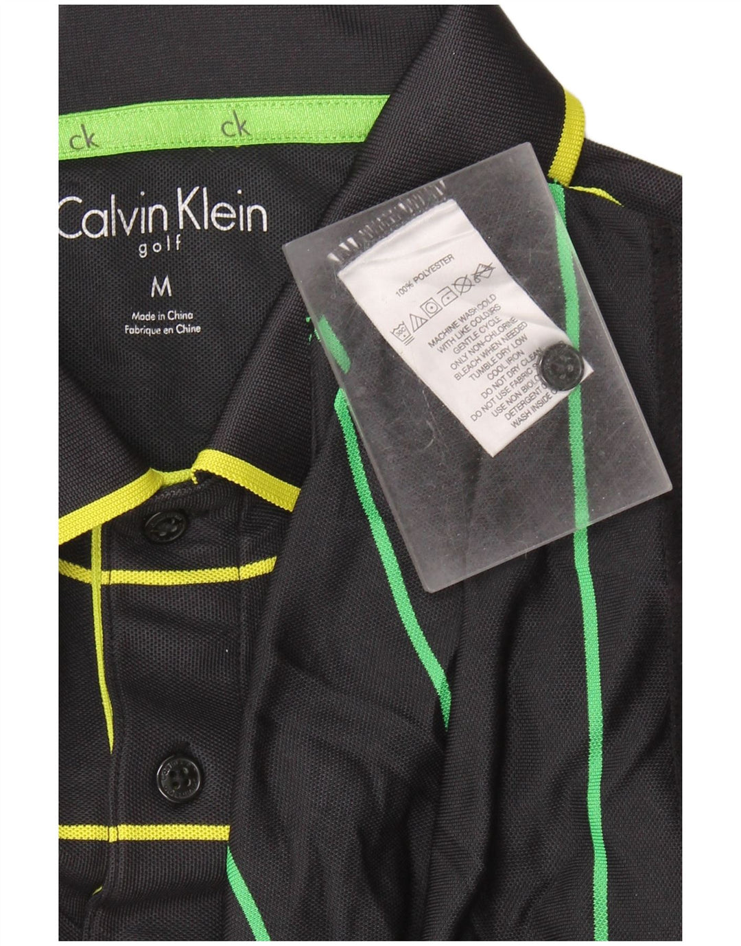 Calvin Klein Mens Golf Polo Shirt Medium Black Striped Polyester