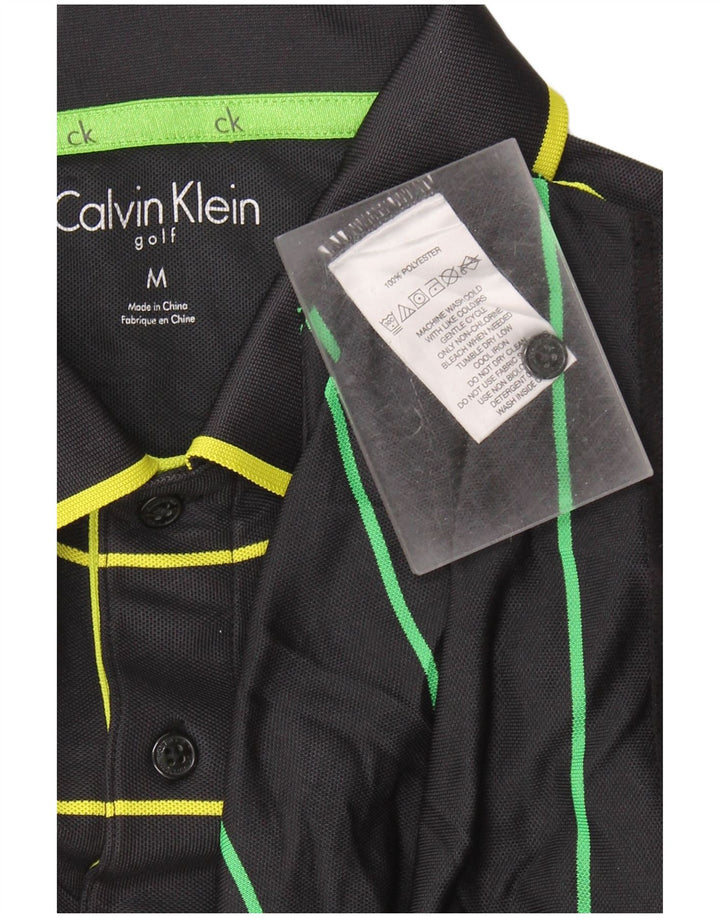 Calvin Klein Mens Golf Polo Shirt Medium Black Striped Polyester