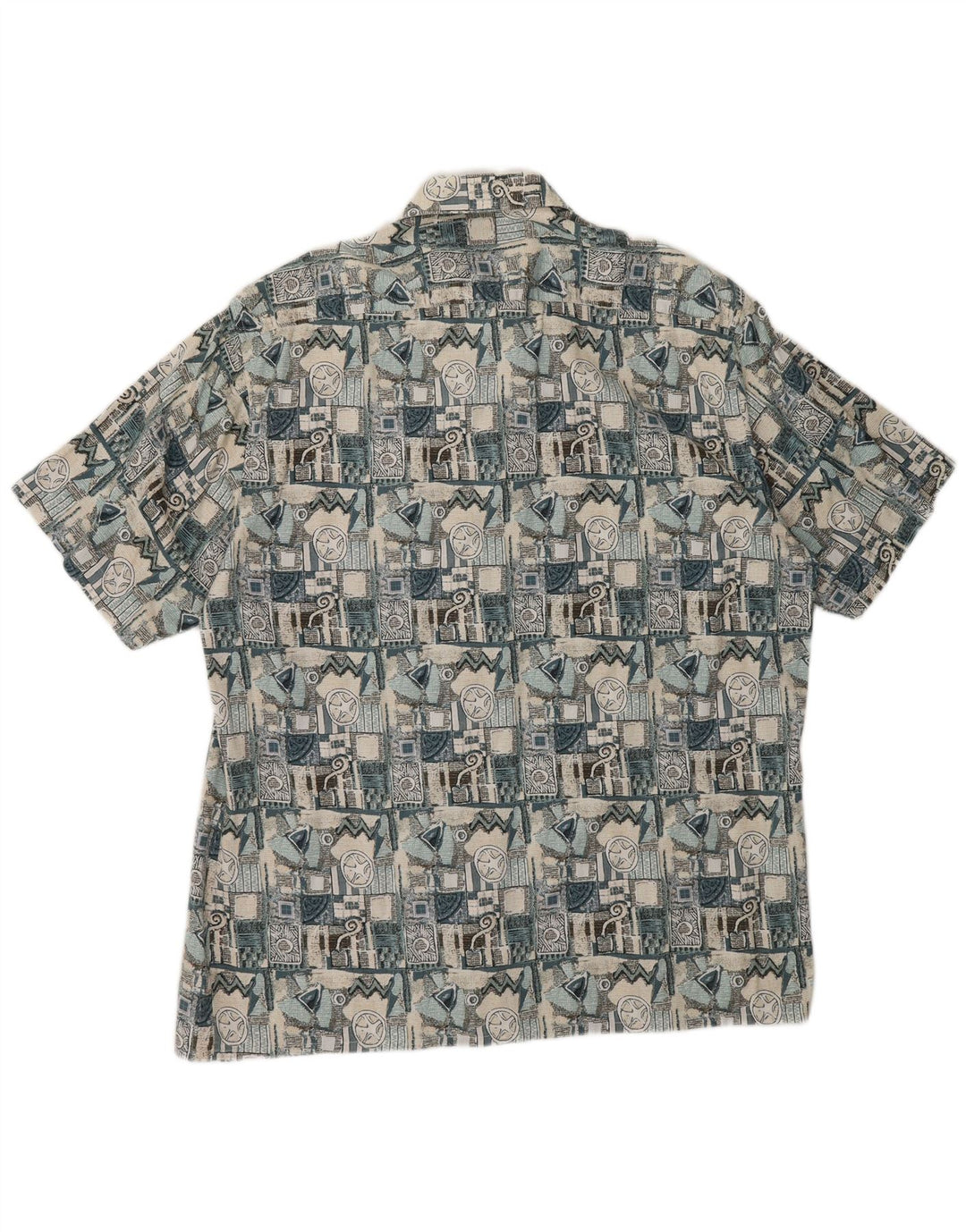 C&A Mens Short Sleeve Shirt Large Beige Geometric Cotton