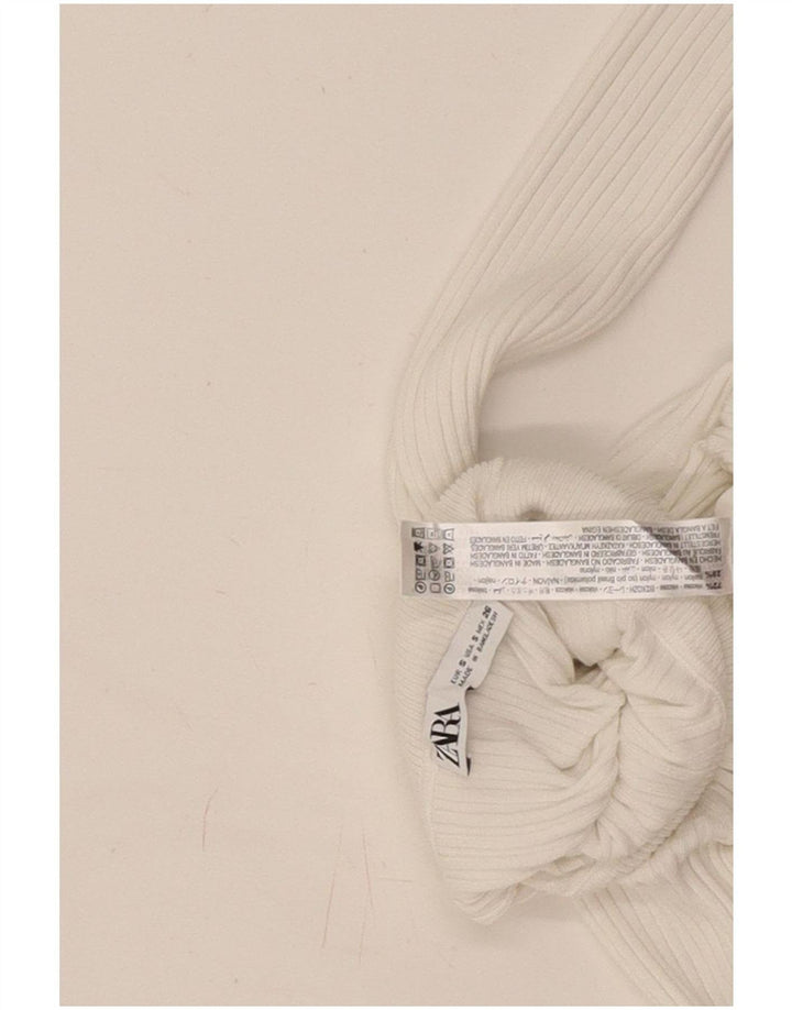 Zara Womens Crop Roll Neck Blouse Top UK 8 Small White Viscose