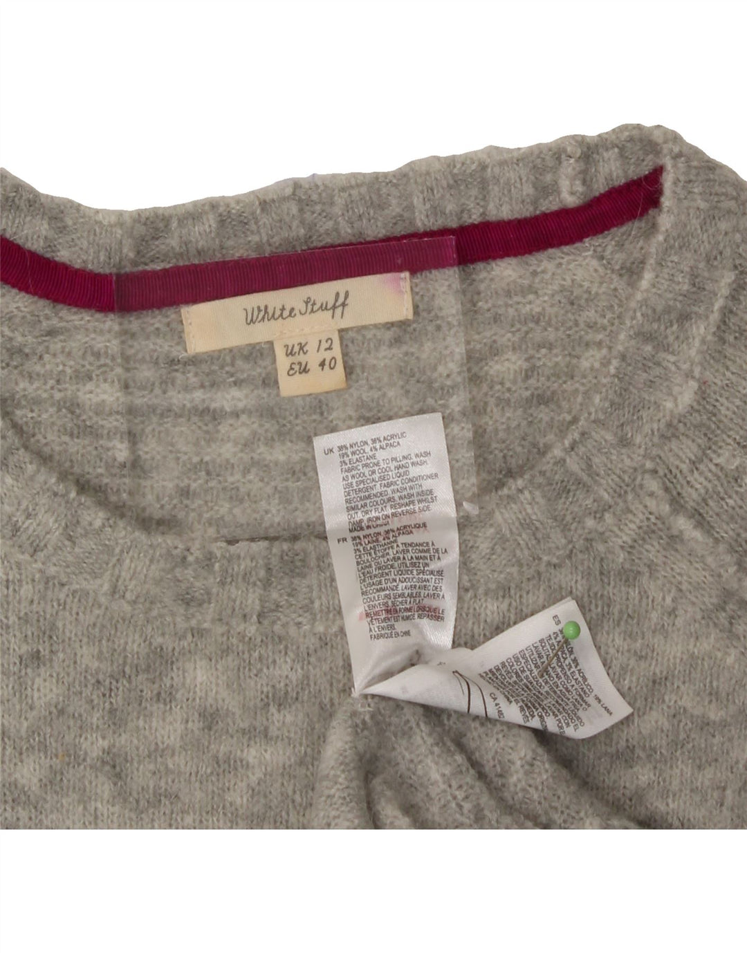 WHITE STUFF Womens Boat Neck Jumper Sweater UK 12 Medium Grey Nylon Vintage White Stuff and Second-Hand White Stuff from Messina Hembry 